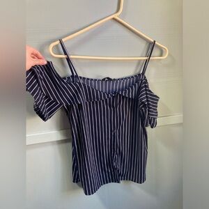 Banana Republic Navy and White Striped Off-Shoulder Blouse